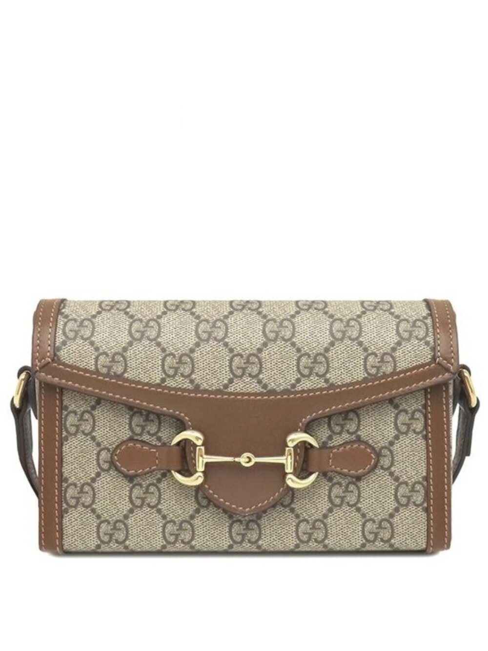 Gucci Shoulder Bag Horsebit 1955 GG Supreme Canvas Leather Beige Ebony Gold